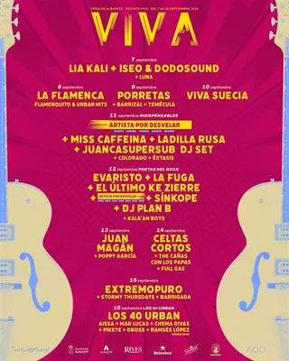 Cartel de conciertos del Recinto VIVA 2026